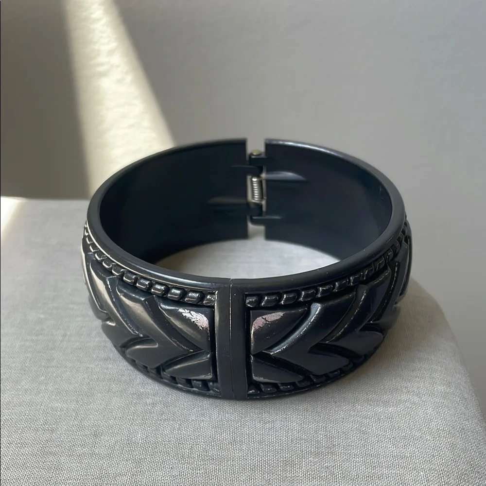Black Carved Bangle Bracelet